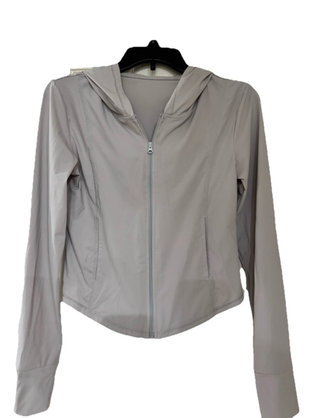 Women’s Lightweight Sun Jacket Size Large Beige Zip Hooded Athletic Crop Jacket